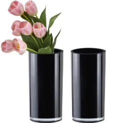 Glass Black Cylinder Vase, H-9" D-4" (Wholesale 4 PCS/Case)