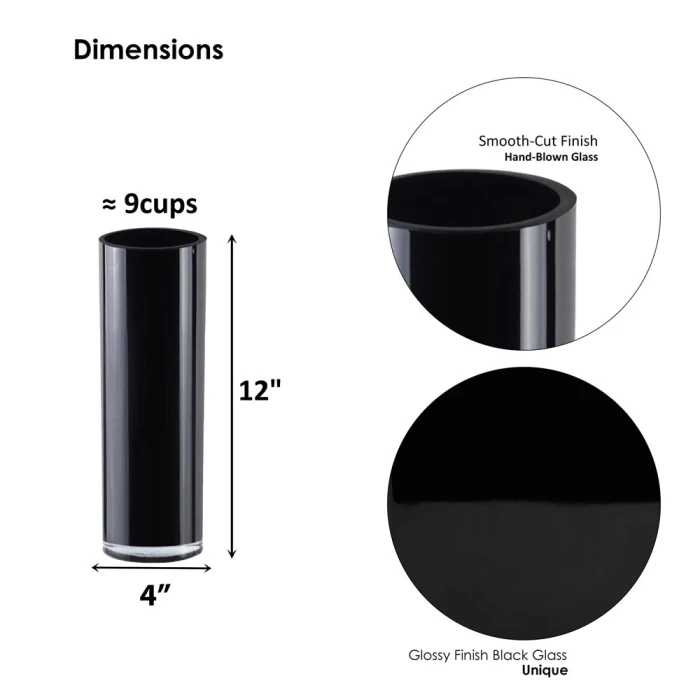 Glass Black Cylinder Vase, H-12" D-4" (Wholesale 4 PCS/Case) 2 Glass Black Cylinder Vase, H-12" D-4" (Wholesale 4 PCS/Case) - Image 2