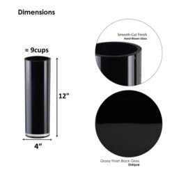 Glass Black Cylinder Vase, H-9", 12", 16", 20" D-4" (Wholesale 4 PCS/Case) -Home Decoration Discount black glass cylinder vases gcy010 12bk 1 2