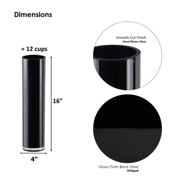 Glass Black Cylinder Vase, H-16" D-4" (Wholesale 4 PCS/Case) 2 Glass Black Cylinder Vase, H-16" D-4" (Wholesale 4 PCS/Case) - Image 2
