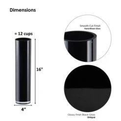 Glass Black Cylinder Vase, H-9", 12", 16", 20" D-4" (Wholesale 4 PCS/Case) -Home Decoration Discount black glass cylinder vases gcy010 16bk 1 2