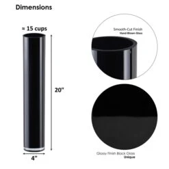 Glass Black Cylinder Vase, H-9", 12", 16", 20" D-4" (Wholesale 4 PCS/Case) -Home Decoration Discount black glass cylinder vases gcy010 20bk 2