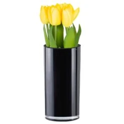 Case Of 4 - Glass Black Cylinder Vase, H-12" D-6" -Home Decoration Discount black glass cylinder vases gcy122 12bk 3
