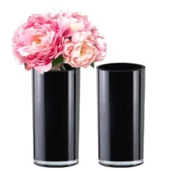 Case Of 4 - Glass Black Cylinder Vase, H-12" D-6"