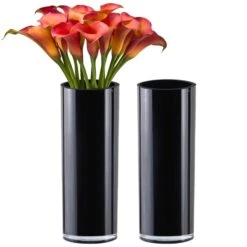 Case Of 4 - Glass Black Cylinder Vase, H-16" D-6"