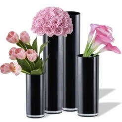 Glass Black Cylinder Vase, H-9", 12", 16", 20" D-4" (Wholesale 4 PCS/Case)