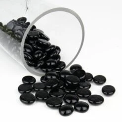 Black Glass Flat Gemstone Vase Filler, 3/4" (Wholesale 28 LBS/Case) 9 Black Glass Flat Gemstone Vase Filler, 3/4" (Wholesale 28 LBS/Case) -Home Decoration Discount black glass flat marbles ggm001bk 3