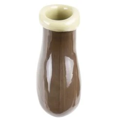 Brown Slim Bottle Vase With 2 Tones Flip Lip H-7.5" D-3.5" X 2.5 (Wholesale 12 Pcs Per Case) -Home Decoration Discount brown decorative vase dg0170br 03 1000