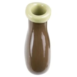 Brown Slim Bottle Vase With 2 Tones Flip Lip H-6.5" D-3.5" X 2.5" (Wholesale 12 Pcs Per Case) -Home Decoration Discount brown decorative vase dg0171br 03 1000