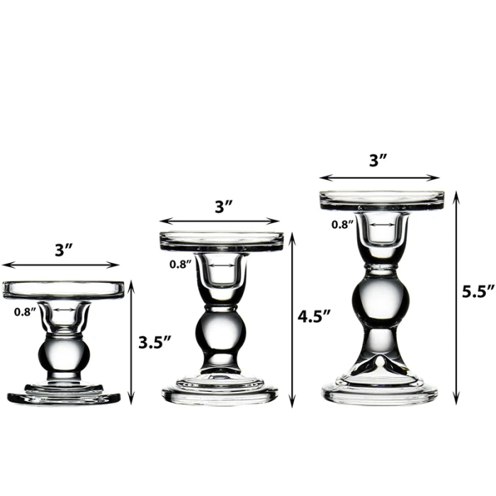 Glass Candle Holder Set Of 3 (D-3" H-3.5" | 4.5" | 5.5") 2 Glass Candle Holder Set Of 3 (D-3" H-3.5" | 4.5" | 5.5") - Image 2