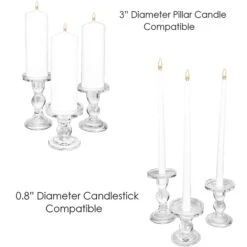 Glass Taper Candle Holders. H-3.75", 4.5", 5.5", D-3.25" (Wholesale Pack Of 24 Pcs) -Home Decoration Discount bubble glass pillar taper candle holder set 3 1