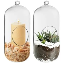 Glass Hanging Capsule Plant Terrarium Tealight Candle Holder, H-9.5" W-4.25" (Wholesale 18 PCS/Case)