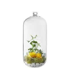 Glass Hanging Capsule Plant Terrarium Tealight Candle Holder, H-9.5" W-4.25" (Wholesale 18 PCS/Case) -Home Decoration Discount bullet shape hanging terrarium gch116 09