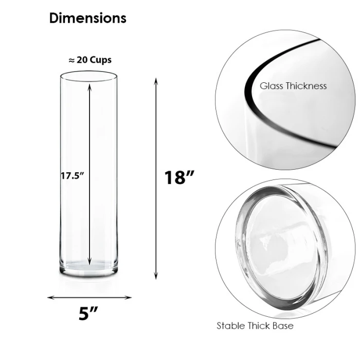 Glass Cylinder Vase, H-18" D-5" (Wholesale 6 PCS/Case) 2 Glass Cylinder Vase, H-18" D-5" (Wholesale 6 PCS/Case) - Image 2