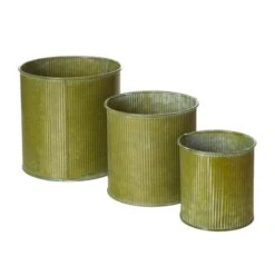 Case Of 36 - Corrugated Zinc Metal Cylinder Planter Pots, Set Of 3 (Wholesale 12 SETS/Case) -Home Decoration Discount corrugated metal pot zacy060606s3