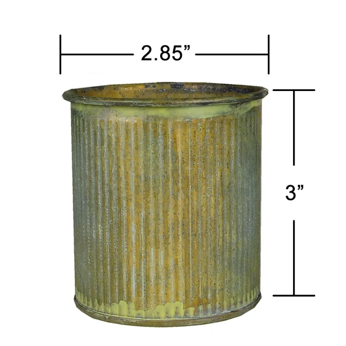 Corrugated Zinc Metal Cylinder Planter Pot, H-3" D-2.85" (Wholesale 72 PCS/Case) 2 Corrugated Zinc Metal Cylinder Planter Pot, H-3" D-2.85" (Wholesale 72 PCS/Case) - Image 2