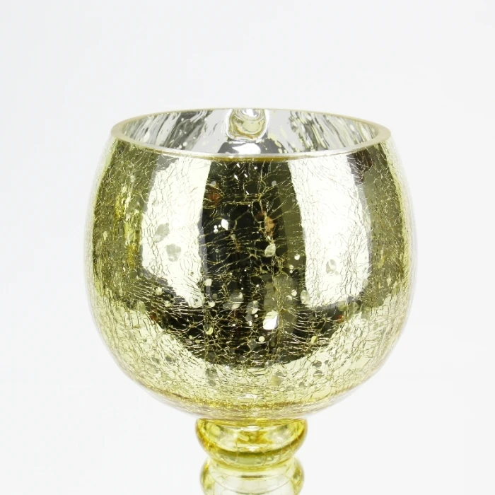 Set Of 3 Mercury Gold Crackle Glass, H-12" H-14" H-16" (Wholesale 3 SETS/Case) 8 Set Of 3 Mercury Gold Crackle Glass, H-12" H-14" H-16" (Wholesale 3 SETS/Case) - Image 8