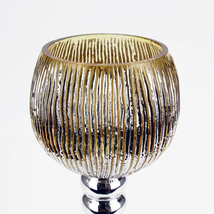 Set Of 3 Mercury Gold Etched Glass, H-12" H-14" H-16" (Wholesale 3 SETS/Case) 5 Set Of 3 Mercury Gold Etched Glass, H-12" H-14" H-16" (Wholesale 3 SETS/Case) - Image 5