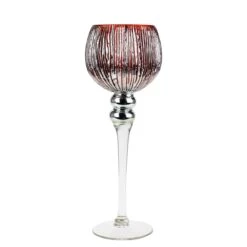 Set Of 3 Mercury Red Etched Glass, H-12" H-14" H-16" (Wholesale 3 SETS/Case) 11 Set Of 3 Mercury Red Etched Glass, H-12" H-14" H-16" (Wholesale 3 SETS/Case) -Home Decoration Discount crackle mercury red candle holder gch352s3r m