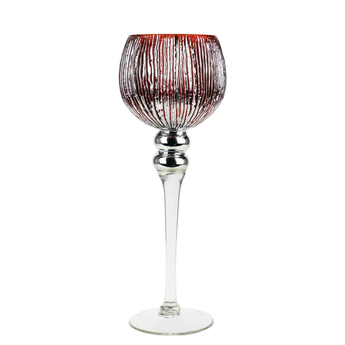 Set Of 3 Mercury Red Etched Glass, H-12" H-14" H-16" (Wholesale 3 SETS/Case) 5 Set Of 3 Mercury Red Etched Glass, H-12" H-14" H-16" (Wholesale 3 SETS/Case) - Image 5