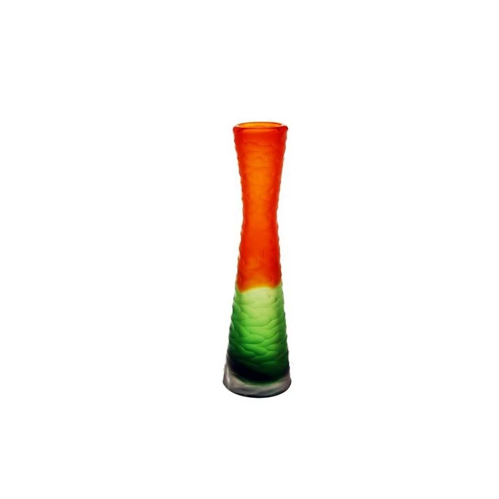 Carved Orange And Green Color Vintage Style Glass Vase H-11" D-2.75" (Wholesale 6 Pcs Per Case) 1 Carved Orange And Green Color Vintage Style Glass Vase H-11" D-2.75" (Wholesale 6 Pcs Per Case)