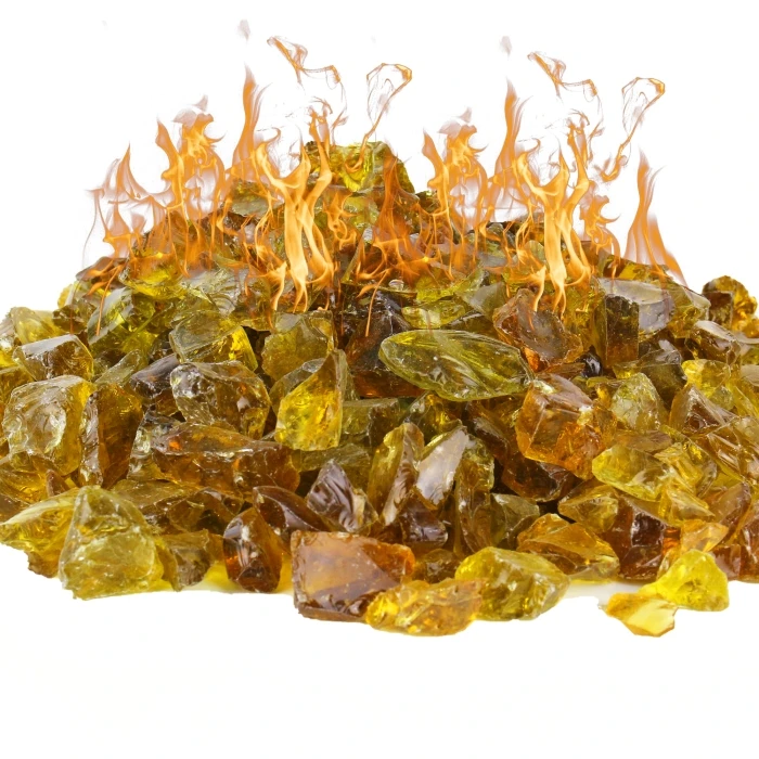 Amber Fire Pit Glass Stones, 1/2" (Wholesale 40 LBS/Case) 1 Amber Fire Pit Glass Stones, 1/2" (Wholesale 40 LBS/Case)