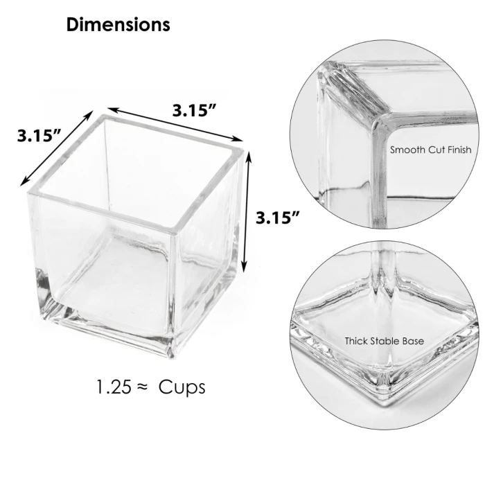 Glass Cube Vase, 3.15" X 3.15" X 3.15" (Wholesale 24 PCS/Case) 3 Glass Cube Vase, 3.15" X 3.15" X 3.15" (Wholesale 24 PCS/Case) - Image 3