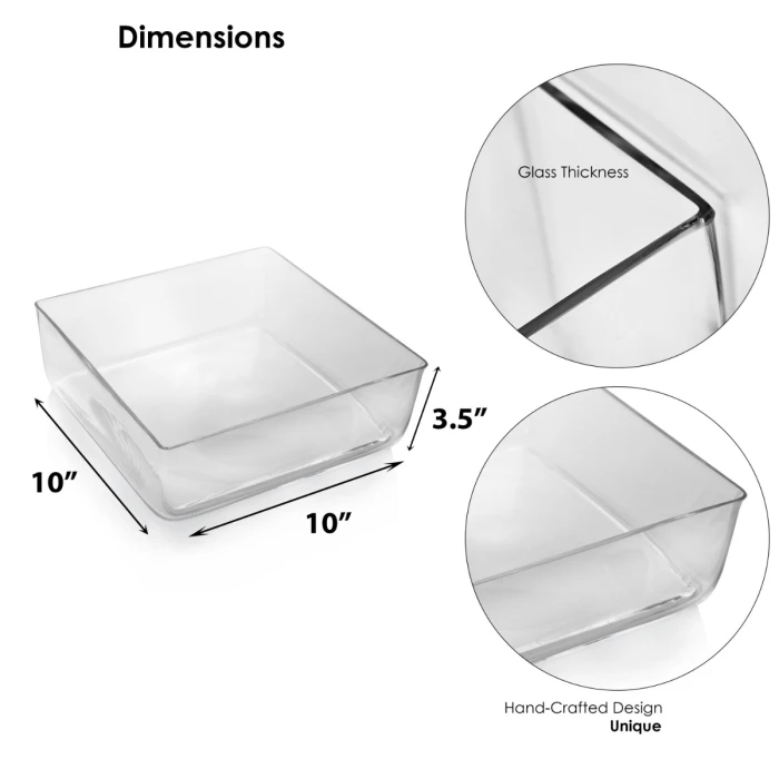 Glass Square Vase, 10" X 10" X 3.25" (Wholesale 4 PCS/Case) 2 Glass Square Vase, 10" X 10" X 3.25" (Wholesale 4 PCS/Case) - Image 2