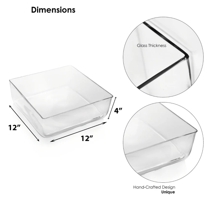 Glass Square Vase, 12" X 12" X 4" (Wholesale 3 PCS/Case) 2 Glass Square Vase, 12" X 12" X 4" (Wholesale 3 PCS/Case) - Image 2