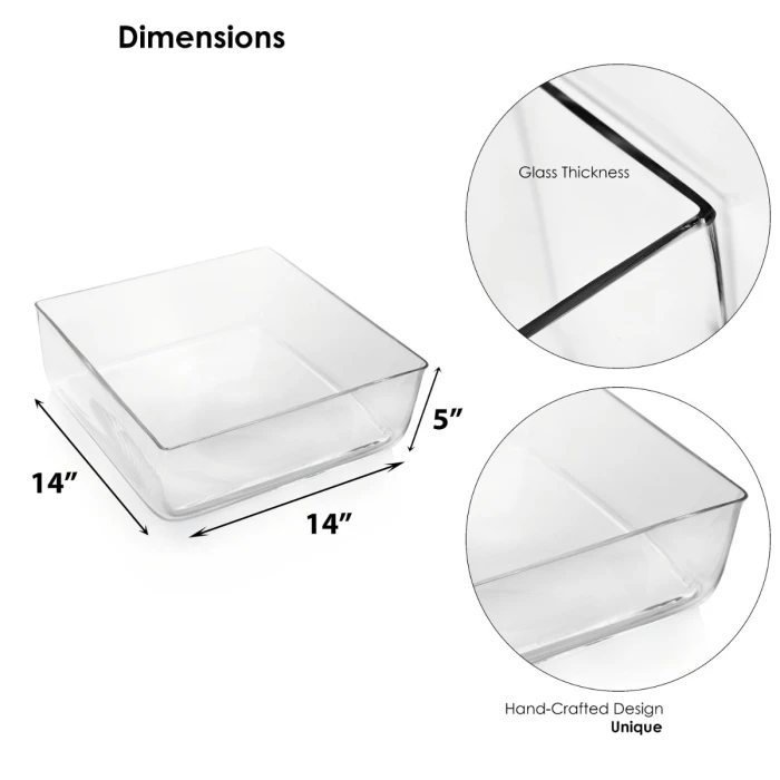 Glass Square Vase, 14" X 14" X 5" (Wholesale 2 PCS/Case) 2 Glass Square Vase, 14" X 14" X 5" (Wholesale 2 PCS/Case) - Image 2