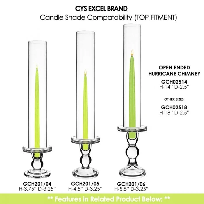 Glass Hurricane Candle Holder Shade Chimney Tube. D-2", 2.5", 3", 4", 4.75", 6" (Wholesale 24 PCS/Case) 2 Glass Hurricane Candle Holder Shade Chimney Tube. D-2", 2.5", 3", 4", 4.75", 6" (Wholesale 24 PCS/Case) - Image 2