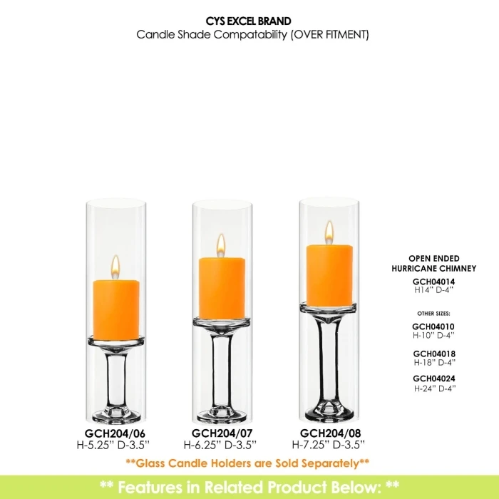 Glass Hurricane Candle Holder Shade Chimney Tube, H-14" - 24" D-4" (Wholesale 12 PCS/Case) 3 Glass Hurricane Candle Holder Shade Chimney Tube, H-14" - 24" D-4" (Wholesale 12 PCS/Case) - Image 3