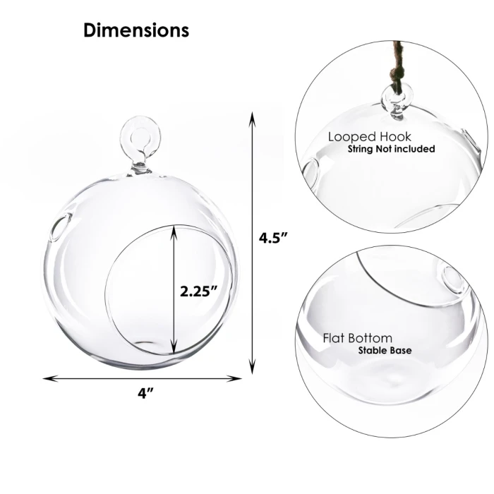 Case Of 48 - Glass Hanging Orb Plant Terrarium Tealight Candle Holder, H-4.5" D-4" 2 Case Of 48 - Glass Hanging Orb Plant Terrarium Tealight Candle Holder, H-4.5" D-4" - Image 2