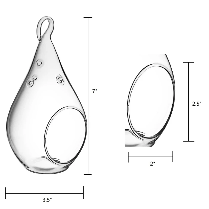 Glass Hanging Teardrop Plant Terrarium Candle Holder, H-7.25" W-3.5" (Wholesale 36 PCS/Case) 2 Glass Hanging Teardrop Plant Terrarium Candle Holder, H-7.25" W-3.5" (Wholesale 36 PCS/Case) - Image 2