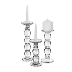 Set Of 3 Bubble Glass Dual Use Pillar Taper Candle Holders, H-7.25" H-9.25" H-11.25" (Wholesale 4 SETS/Case)