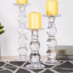 Set Of 3 Bubble Glass Dual Use Pillar Taper Candle Holders, H-7.25" H-9.25" H-11.25" (Wholesale 4 SETS/Case) -Home Decoration Discount gch205 12s3 vasemarket