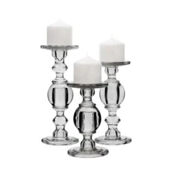 Set Of 3 Baluster Glass Dual Use Pillar Taper Candle Holders, H-7.5" H-9.5" H-11.5" (Wholesale 2 SETS/Case) -Home Decoration Discount gch206 12s3 details 10