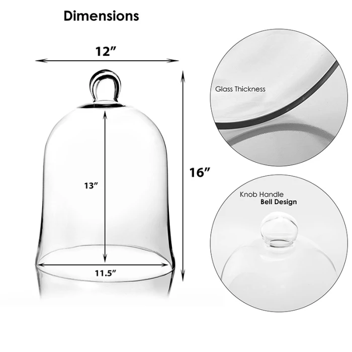 Glass Bell Dome Cloche, H-16" D-12" (Wholesale 2 PCS/Case) 2 Glass Bell Dome Cloche, H-16" D-12" (Wholesale 2 PCS/Case) - Image 2
