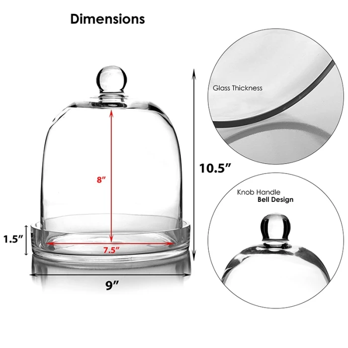 Glass Bell Dome Cloche With Glass Tray Base, H-10.5" D-9" (Wholesale 2 PCS/Case) 2 Glass Bell Dome Cloche With Glass Tray Base, H-10.5" D-9" (Wholesale 2 PCS/Case) - Image 2