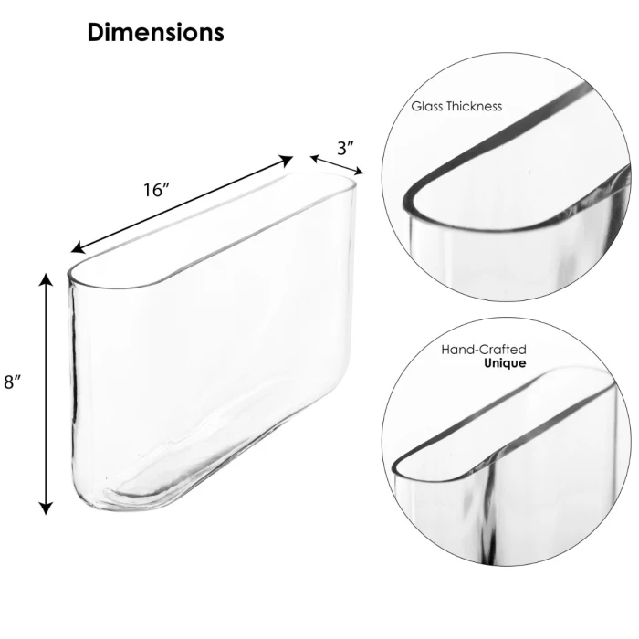 Glass Rectangle Round Edge Oval Vase, L-16"x W-3"x H-8" (Wholesale 4 PCS/Case) 2 Glass Rectangle Round Edge Oval Vase, L-16"x W-3"x H-8" (Wholesale 4 PCS/Case) - Image 2