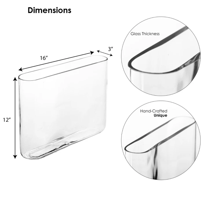 Glass Rectangle Round Edge Oval Vase, L-16"x W-3"x H-12" (Wholesale 4 PCS/Case) 2 Glass Rectangle Round Edge Oval Vase, L-16"x W-3"x H-12" (Wholesale 4 PCS/Case) - Image 2