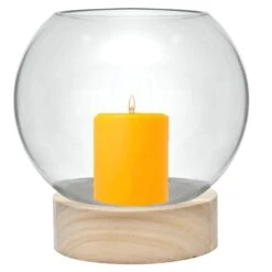 Case Of 6 - Glass Bubble Bowl With Wood Base, H-8.5" W-7" -Home Decoration Discount gcu220 07 cndl 3