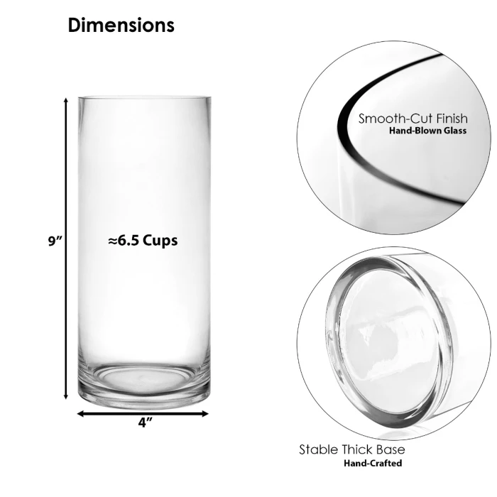 Glass Cylinder Vase Set Of 3. H-9", 12", 14" D-4" (Pack Of 12 Sets - 36 Pcs) 2 Glass Cylinder Vase Set Of 3. H-9", 12", 14" D-4" (Pack Of 12 Sets - 36 Pcs) - Image 2