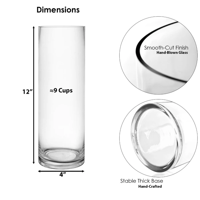 Glass Cylinder Vase Set Of 3. H-9", 12", 14" D-4" (Pack Of 12 Sets - 36 Pcs) 5 Glass Cylinder Vase Set Of 3. H-9", 12", 14" D-4" (Pack Of 12 Sets - 36 Pcs) - Image 5