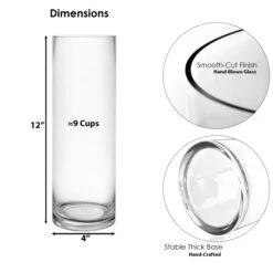 Glass Cylinder Vase, H-9", 12", 14", 16", 20", 24", 28" D-4" (Wholesale 12 PCS/Case) 10 Glass Cylinder Vase, H-9", 12", 14", 16", 20", 24", 28" D-4" (Wholesale 12 PCS/Case) -Home Decoration Discount gcy010 12 dim 1