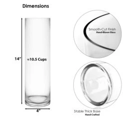Glass Cylinder Vase, H-9", 12", 14", 16", 20", 24", 28" D-4" (Wholesale 12 PCS/Case) 11 Glass Cylinder Vase, H-9", 12", 14", 16", 20", 24", 28" D-4" (Wholesale 12 PCS/Case) -Home Decoration Discount gcy010 14 dim 1
