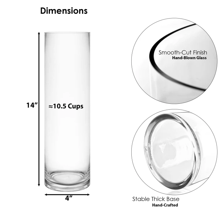 Glass Cylinder Vase, H-9", 12", 14", 16", 20", 24", 28" D-4" (Wholesale 12 PCS/Case) 4 Glass Cylinder Vase, H-9", 12", 14", 16", 20", 24", 28" D-4" (Wholesale 12 PCS/Case) - Image 4
