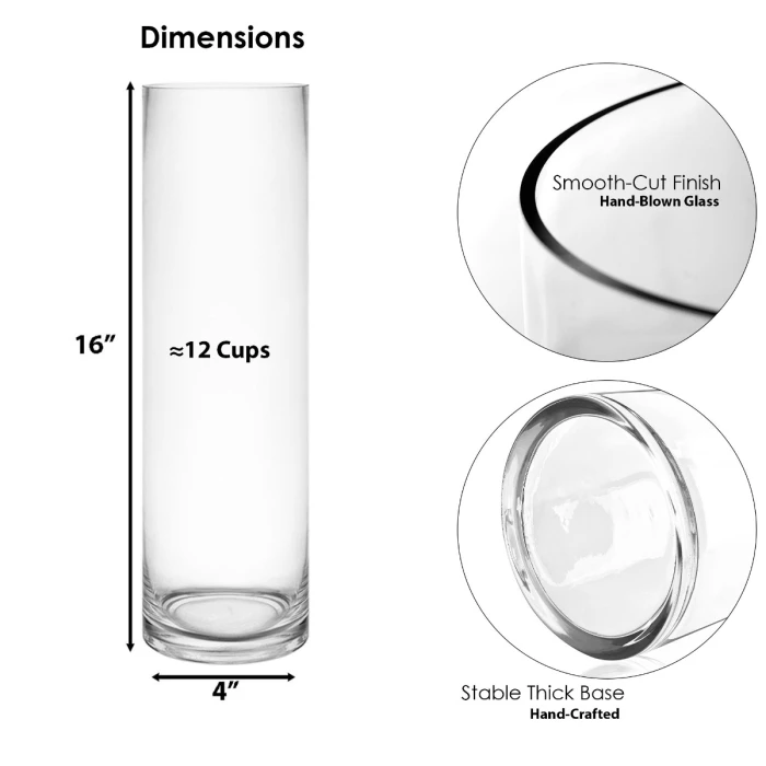Glass Cylinder Vase, H-9", 12", 14", 16", 20", 24", 28" D-4" (Wholesale 12 PCS/Case) 5 Glass Cylinder Vase, H-9", 12", 14", 16", 20", 24", 28" D-4" (Wholesale 12 PCS/Case) - Image 5