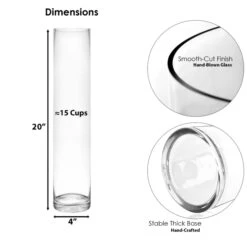 Glass Cylinder Vase, H-9", 12", 14", 16", 20", 24", 28" D-4" (Wholesale 12 PCS/Case) 13 Glass Cylinder Vase, H-9", 12", 14", 16", 20", 24", 28" D-4" (Wholesale 12 PCS/Case) -Home Decoration Discount gcy010 20 dim