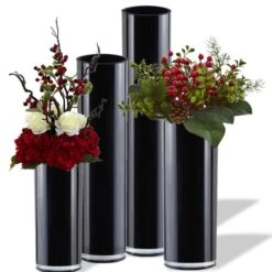 Glass Black Cylinder Vase, H-9", 12", 16", 20" D-4" (Wholesale 4 PCS/Case) -Home Decoration Discount gcy010 black christmas
